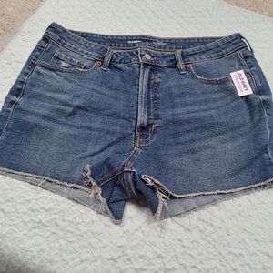 Old Navy High Rise OG Straight 3" Denim Shorts Distressed Frayed Hem Size 16 NwT